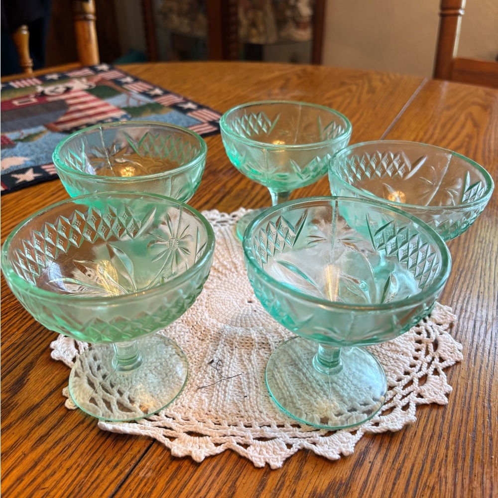 Depression Glass with Decorative Pattern.